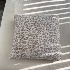 Faux Fur Leopard Print Throw Pillow - Taupe & Cream